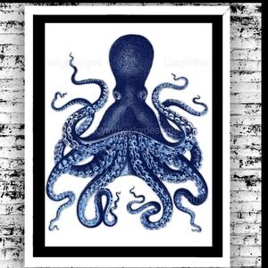 Blue Octopus Nautical Art Print